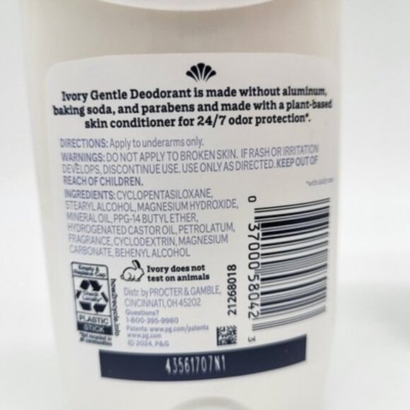 Ivory Gentle Deodorant Stick Hint of Lavender + Skin Conditioner 2.4 oz (2) - Picture 3 of 4